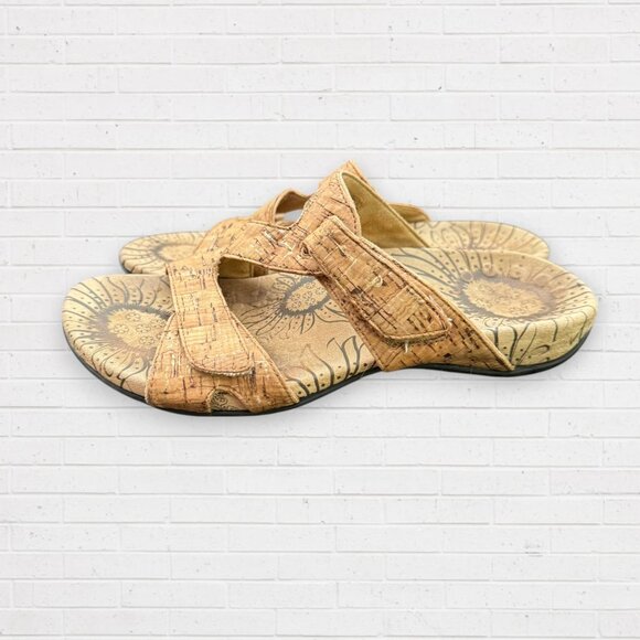 VIONIC Amber Tan Gold Cork Slingback Adjustable Strappy Sandals 7 WIDE - Picture 3 of 9